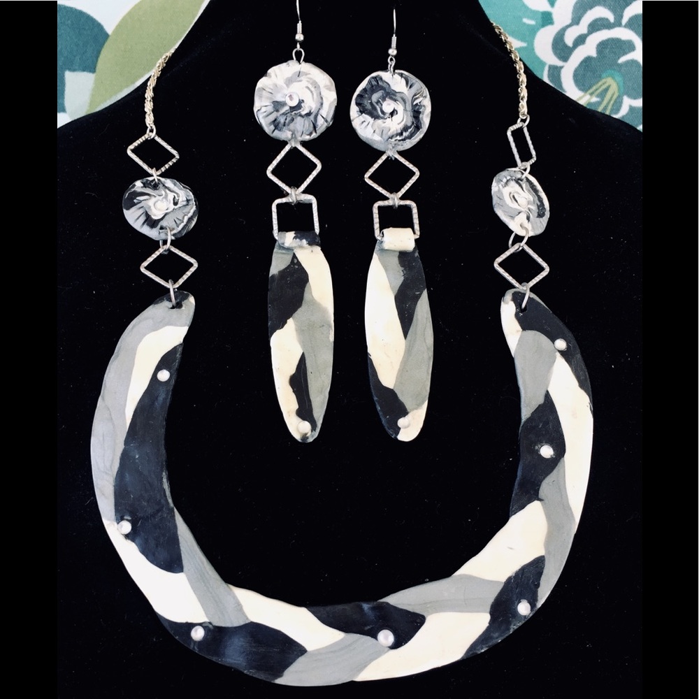 Clay Necklace, Earrings Set Handcrafted Design